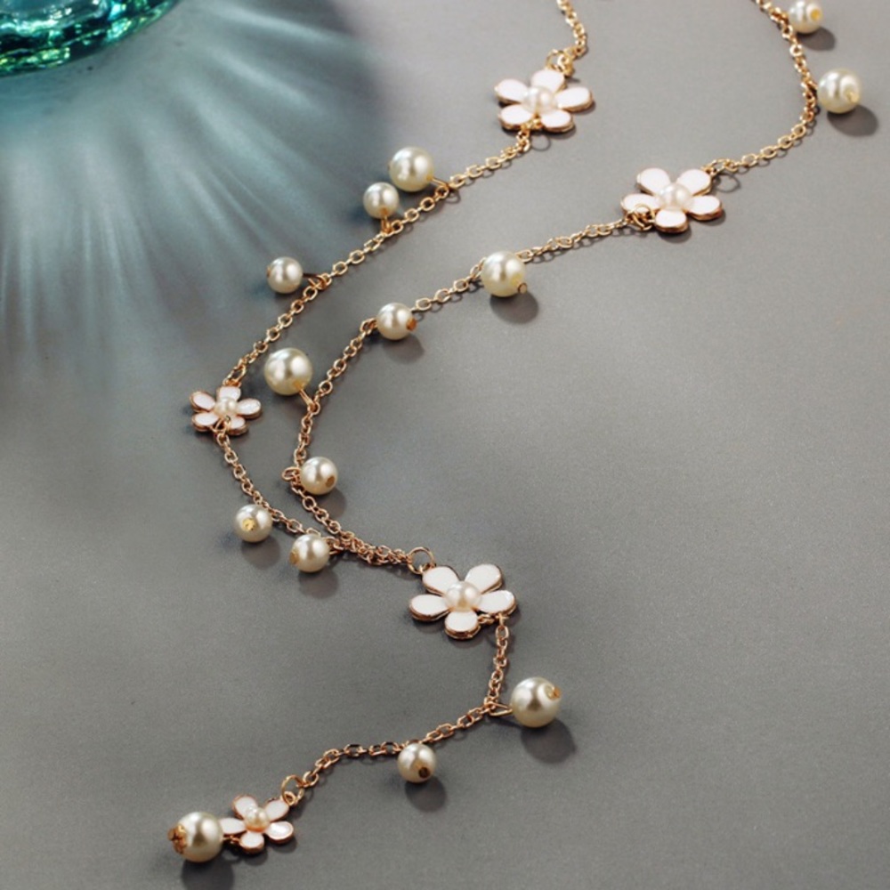 ⭐️NEW⭐️Long Pearl&Flower Gold Necklace - Picture 5 of 8